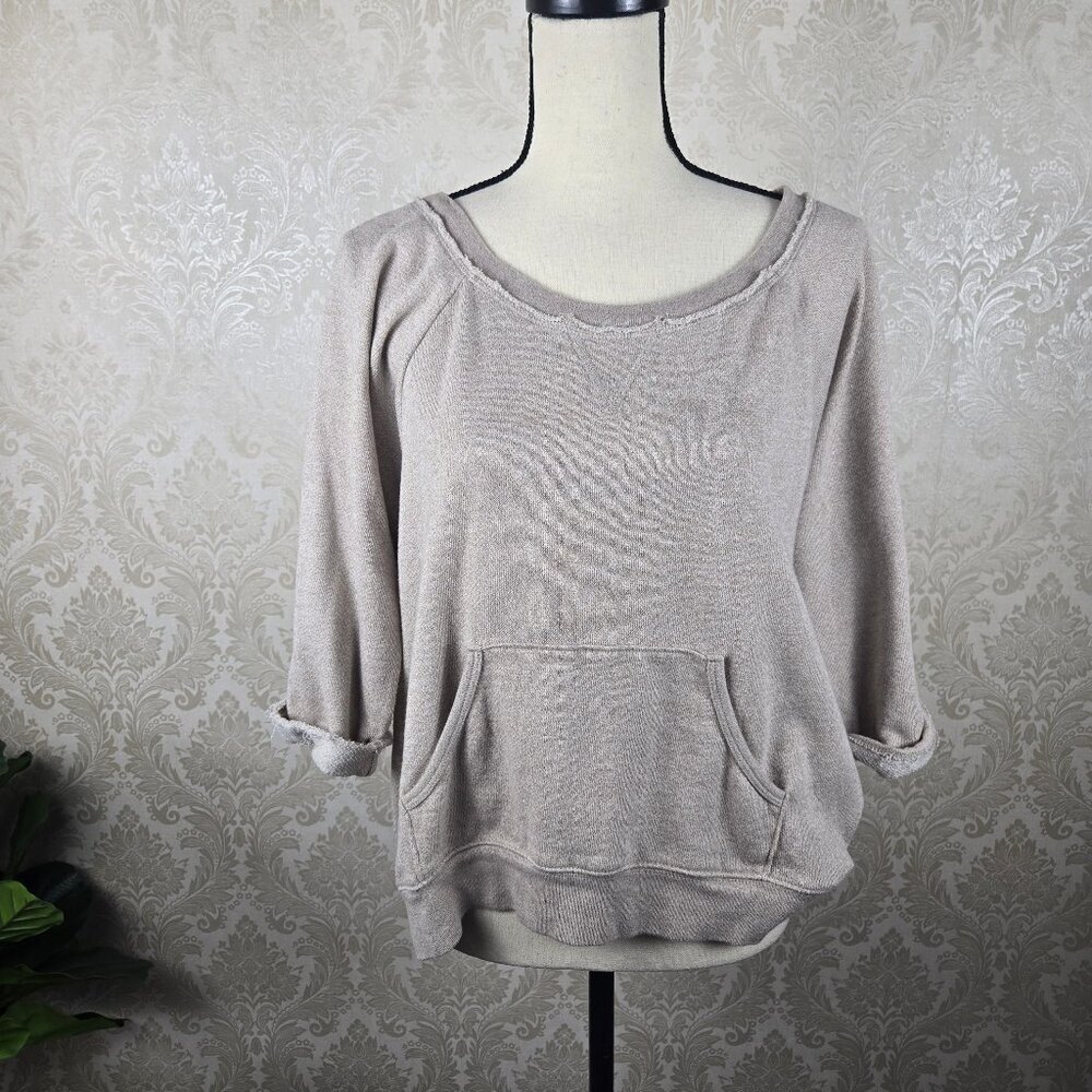 Decree Size XL Taupe Sweatshirt 3/4 Sleeve Kangaroo Pocket Scoop Neck